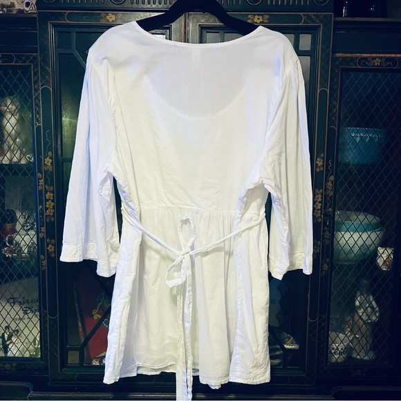 Venezia White Cotton Embroidered Detail Tunic Top Size 22/24 3/4 Sleeve W/Detail - Picture 6 of 9